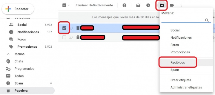Imagen - Cómo recuperar un correo no deseado en Gmail
