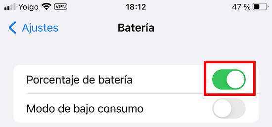 Imagen - Cómo mostrar/ocultar el porcentaje de batería restante en iOS