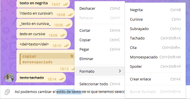 Imagen - Cómo usar letras con diferentes estilos en Telegram