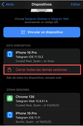Imagen - Cómo saber si alguien ha entrado en tu Telegram