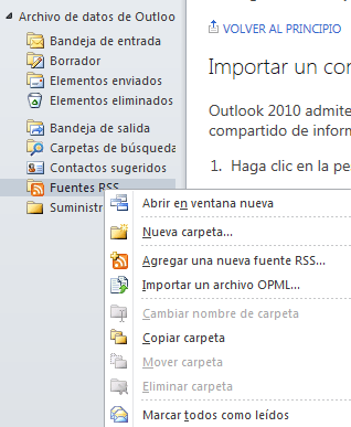 Imagen - Configurar Outlook 2010 como lector de feeds