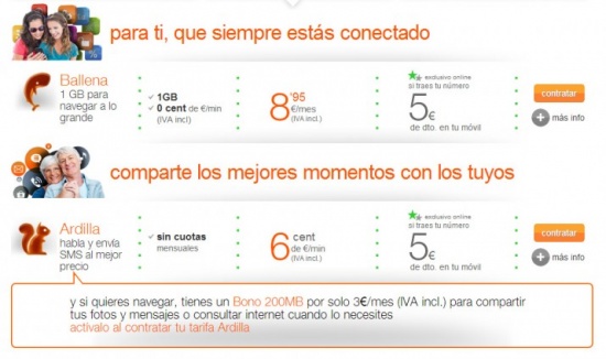Imagen - Orange simplifica las tarifas de prepago a Ballena y Ardilla