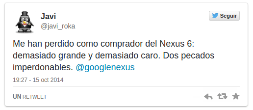 Imagen - Nexus 6 no gusta en Twitter: el precio rompe la esencia de Google