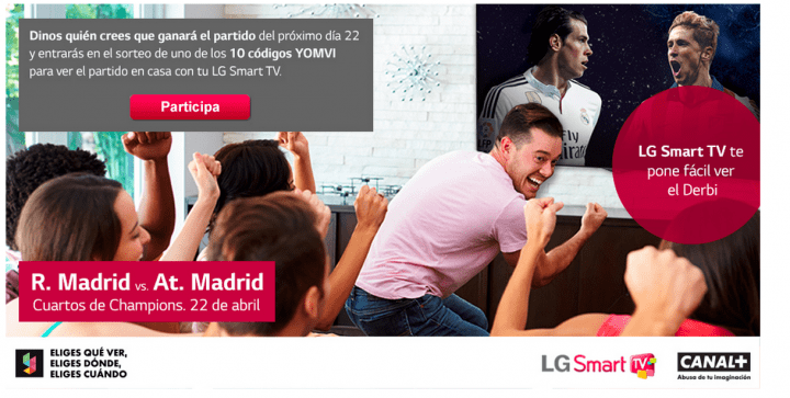 LG regala códigos de Yomvi para ver Real Madrid vs Atlético de Madrid gratis