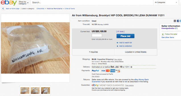 Imagen - eBay elimina una subasta de una &quot;bolsa de aire hipster&quot; por 20.000 dólares