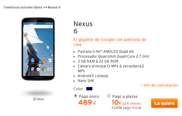Imagen - Nexus 6 en oferta por 489 euros en Simyo