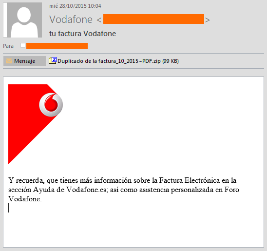 Imagen - Falsa factura de Vodafone contiene malware