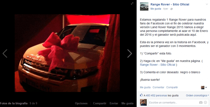 Imagen - ¿Range Rover está regalando un Land Rover Range 2015 en Facebook?