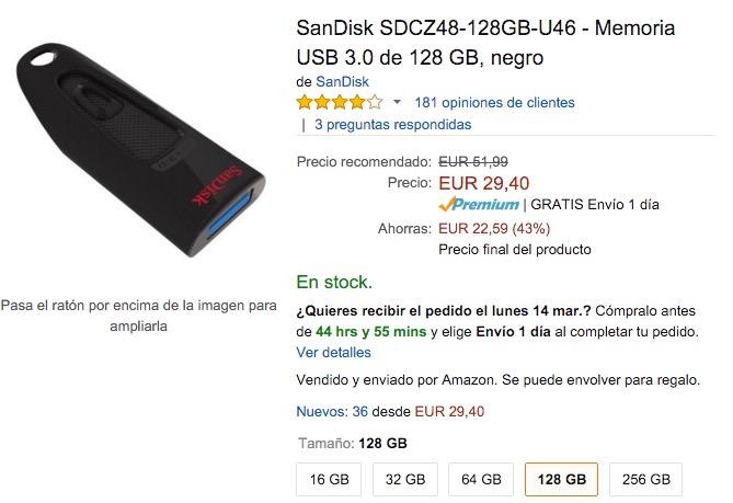 Imagen - Oferta: pendrive SanDisk USB 3.0 de 128GB por 29 euros