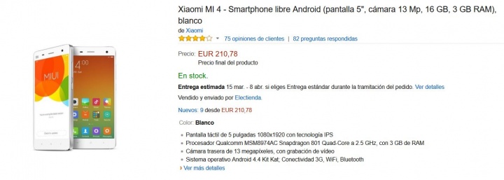 Imagen - Compra el Xiaomi Mi4 por 210 euros en Amazon