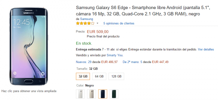 Imagen - Samsung Galaxy S6 Edge baja a 509 euros en Amazon