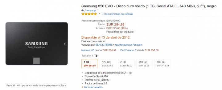 Imagen - Oferta: SSD Samsung 850 EVO de 1 TB por 284 euros