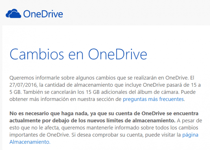 Imagen - OneDrive reducirá el almacenamiento hasta los 5 GB