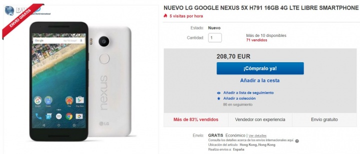 Imagen - Oferta: Nexus 5X por 208 euros en eBay