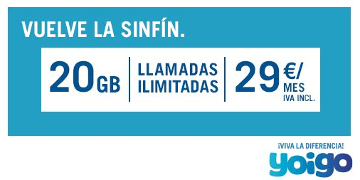 Imagen - Vuelve la tarifa SinFín de Yoigo con 20 GB