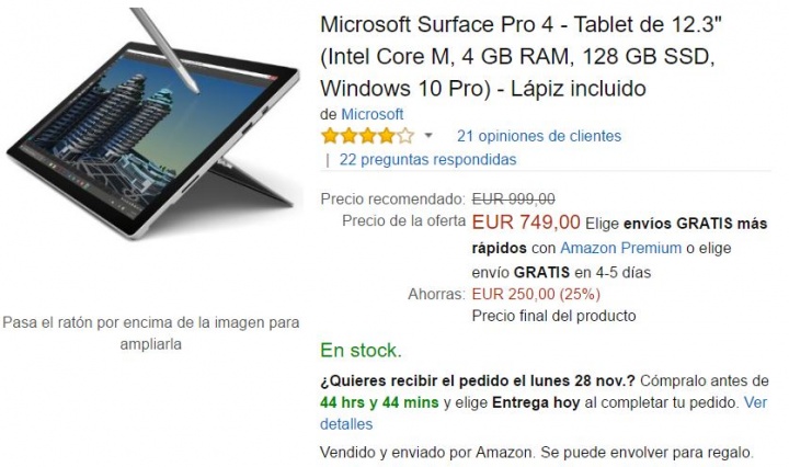 Imagen - Oferta: Surface Pro 4 con Intel Core M y 4 GB de RAM por tan solo 749 euros