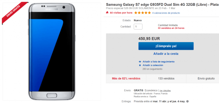 Imagen - Consigue el Samsung Galaxy S7 Edge en oferta por tan solo 450 euros en eBay
