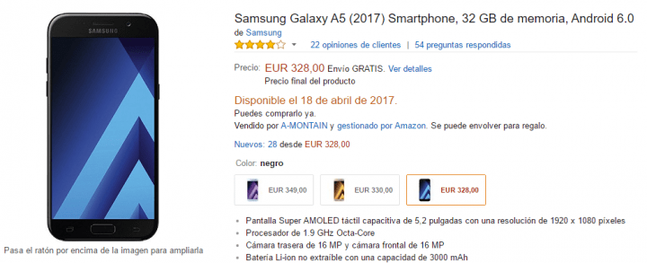 Imagen - Oferta: Samsung Galaxy A5 (2017) baja a los 328 euros
