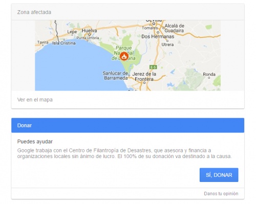 Imagen - Google añade información y donaciones para el incendio de Doñana