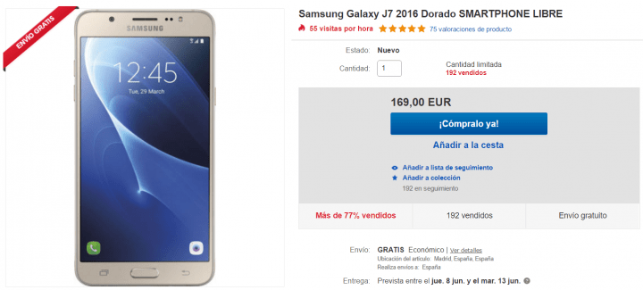 Imagen - Oferta: Samsung Galaxy J7 (2016) por tan solo 169 euros en eBay