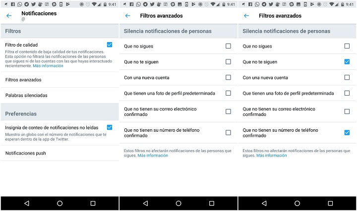 Configuraciones para ignorar trolls en Twitter 2 filtros personalizados twitter android