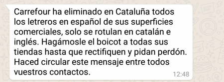 Imagen - Un viral de WhatsApp indica que Carrefour ha eliminado los letreros en español en Cataluña