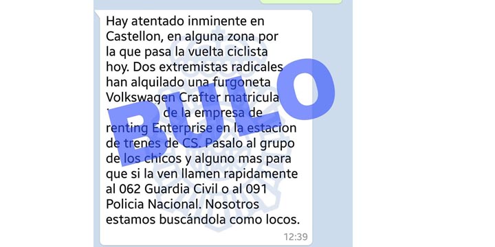 Imagen - Nueva falsa alerta de un atentado en Castellón circula por WhatsApp