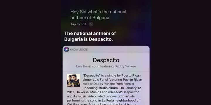 Imagen - Siri se confunde con &quot;Despacito&quot;: cree que es el himno de Bulgaria