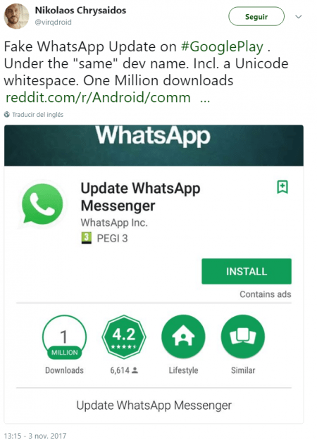 Imagen - El falso Update WhatsApp Messenger consigue 1 millón de descargas en Google Play