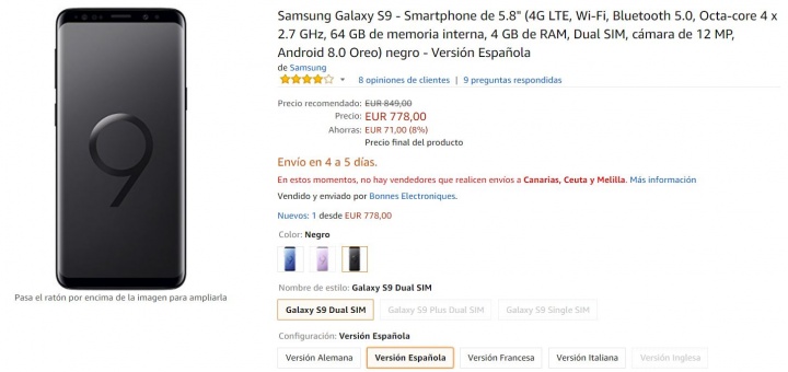 Imagen - Oferta: Samsung Galaxy S9 por solo 778 euros en Amazon