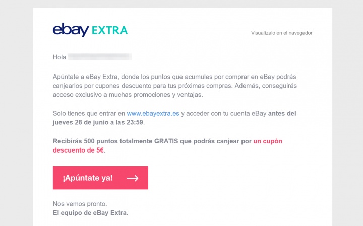 Imagen - El nuevo eBay Extra ofrece 5 euros de descuento gratis