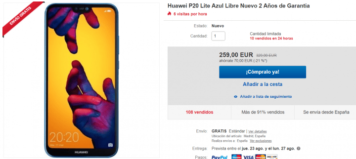 Imagen - Oferta: Huawei P20 Lite por solo 259 euros en eBay