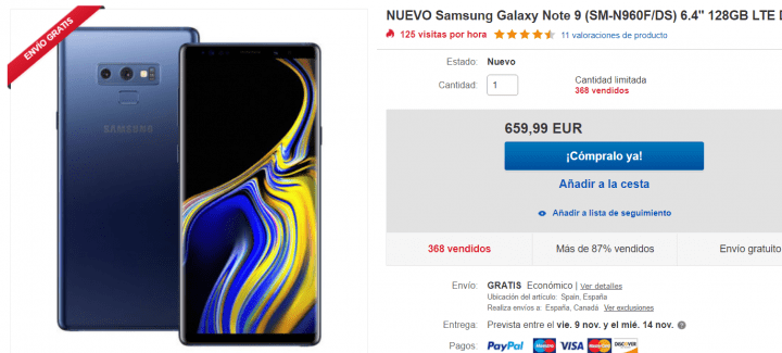 Imagen - Oferta: Samsung Galaxy Note 9 de 128 GB por solo 659 euros en eBay