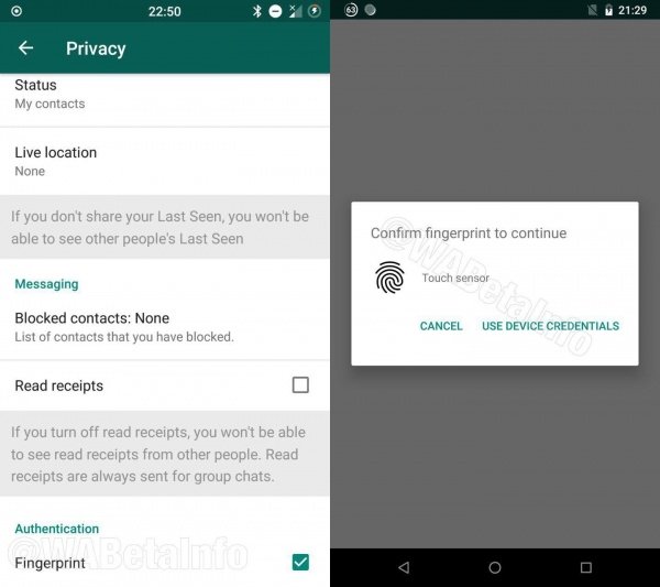 Imagen - WhatsApp beta incluye autenticación por huella dactilar