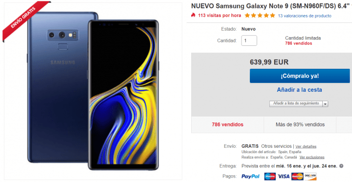 Imagen - Oferta: Samsung Galaxy Note 9 por solo 639 euros en eBay