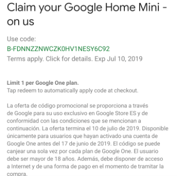 Imagen - Consigue gratis un Google Home Mini por ser usuario de Google One