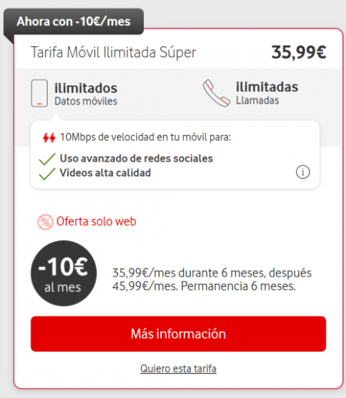Imagen - Vodafone lanza descuentos en sus tarifas Ilimitadas durante una semana