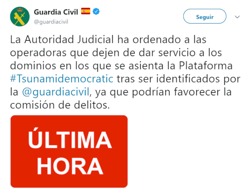 Imagen - Cierran la web de Tsunami Democràtic pero se puede seguir accediendo