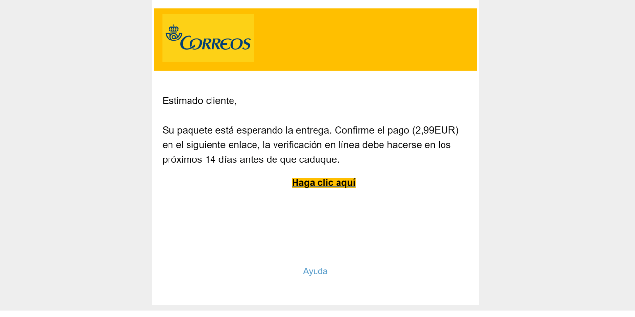 "Su paquete está esperando la entrega", un email suplanta a Correos pidiendo un pago