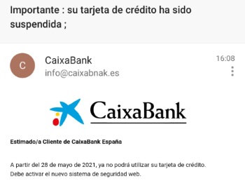 Imagen - Tarjeta suspendida en CaixaBank: ¿es real el email?