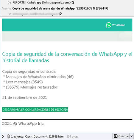 Imagen - Cuidado con el email de &quot;copia de seguridad de WhatsApp&quot;