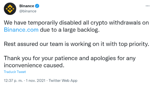 Imagen - Binance suspendió la retirada de Bitcoin por una incidencia