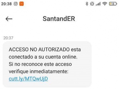 Imagen - SMS del Santander: &quot;Acceso no autorizado a su cuenta online&quot;