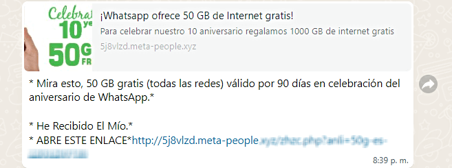 Imagen - Cuidado: estafa de 50 GB de Internet gratis en WhatsApp