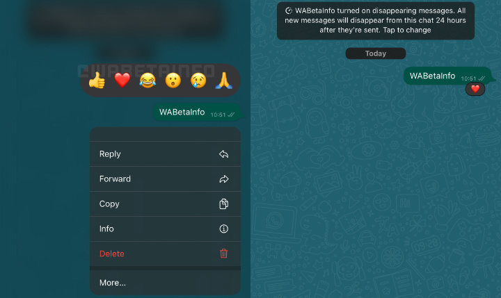 Bilde - WhatsApp Beta for iPhone og reacciones a los mensajes