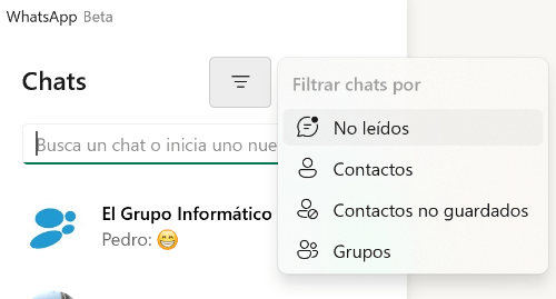 Imagen - WhatsApp añade filtros para buscar chats en PC