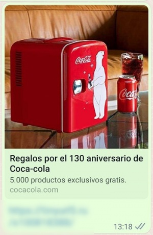 Imagen - Coca-Cola no está haciendo regalos por WhatsApp