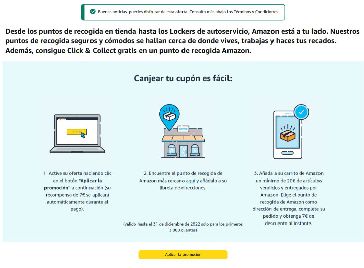 Imagen - Cupón descuento Amazon de 7 € para puntos de recogida