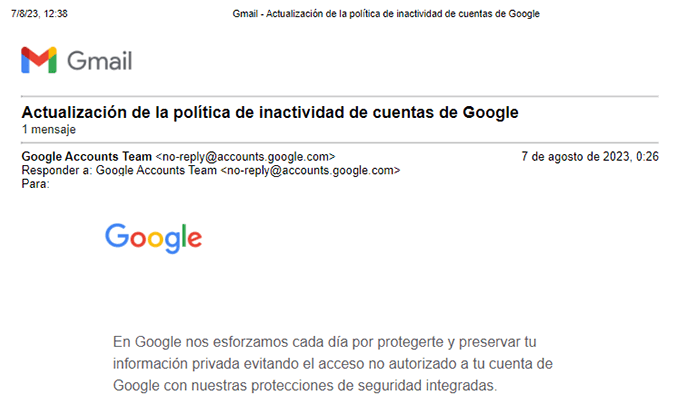 Imagen - Google comienza a enviar correos para avisar que borrará las cuentas inactivas