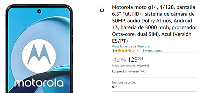 Imagen - Oferta de fin de semana: Motorola con cámara de 50 MP y Android 13 por menos de 130 euros